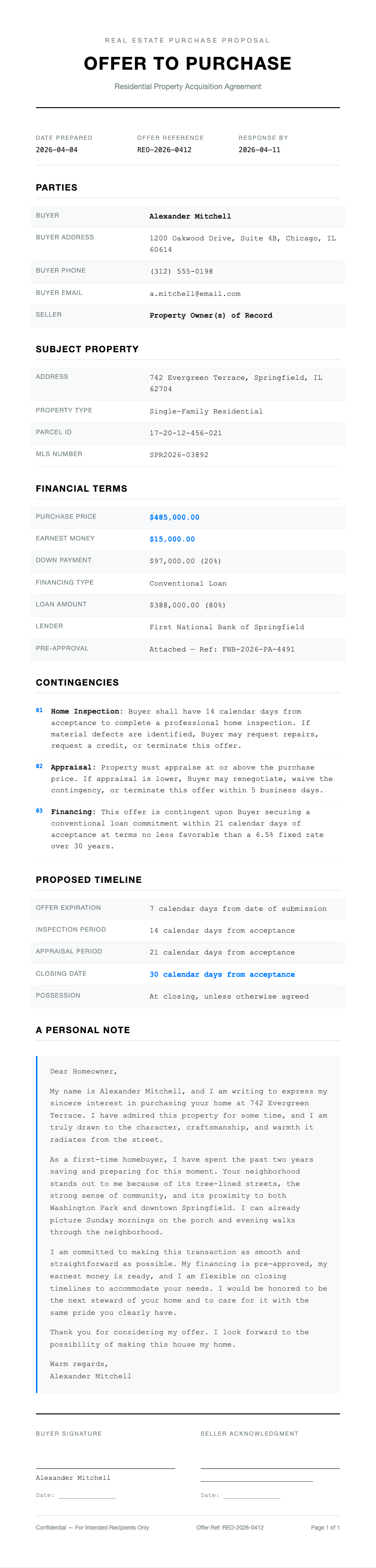 Tech minimalist house offer letter